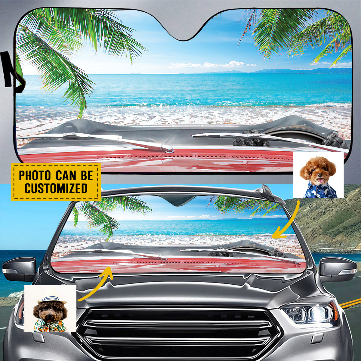 Petthouse | Car Sunshade Dog Sunshade Custom Photo Windshield Sun Shade Cute Poodle Beach Hawaii Car