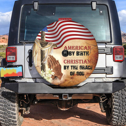 Petthouse | American God Prayer Spare Tire Cover Christian By Grace Religious Tire Cover With Backup Camera Hole