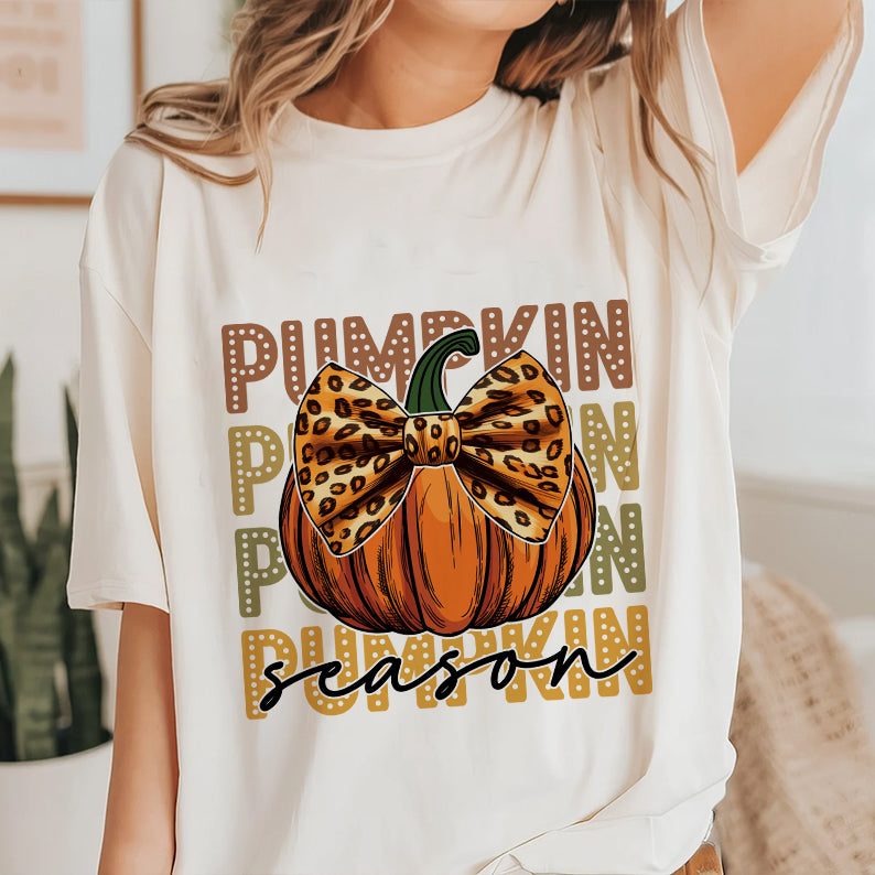 Petthouse | Pumpkin Season Leopard Bow Shirt, Fall Coquette Shirt, Fall Girl Pumpkin Season Shirt