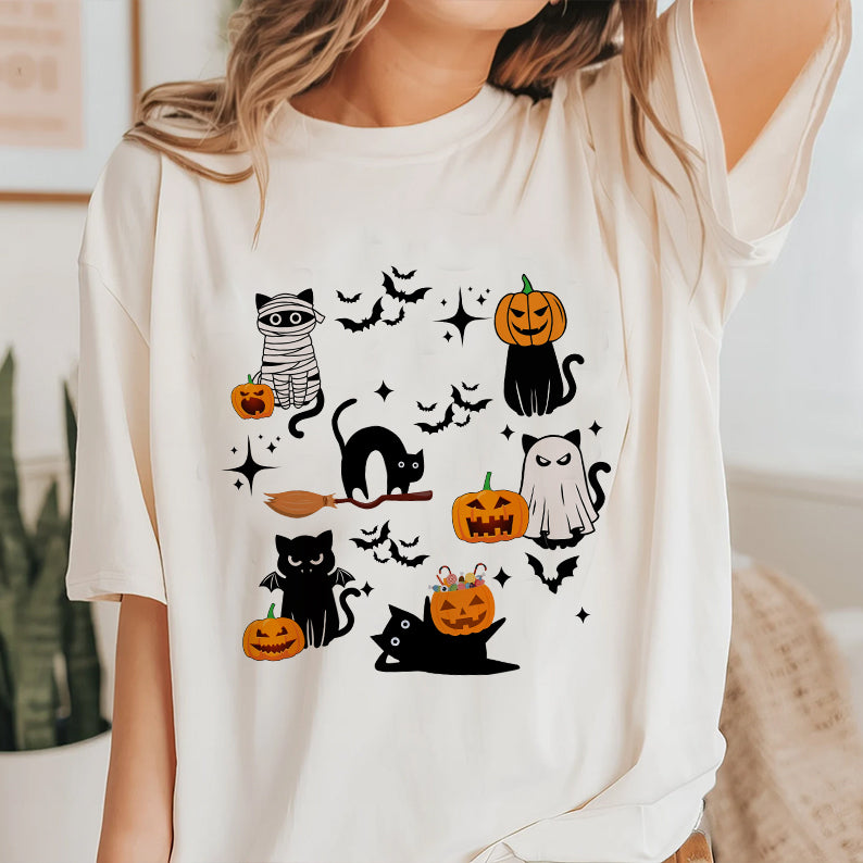 Petthouse | Black Cats Pumpkin Shirt, Spooky Season Shirt, Halloween Ghost Pumpkin Cat Shirt Gift