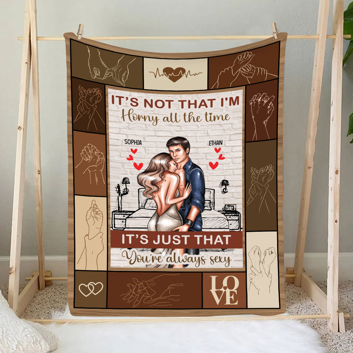 Petthouse | Personalized Valentines Together On Bed Throw Blanket, Custom I'm Horny All The Time Fleece Blanket