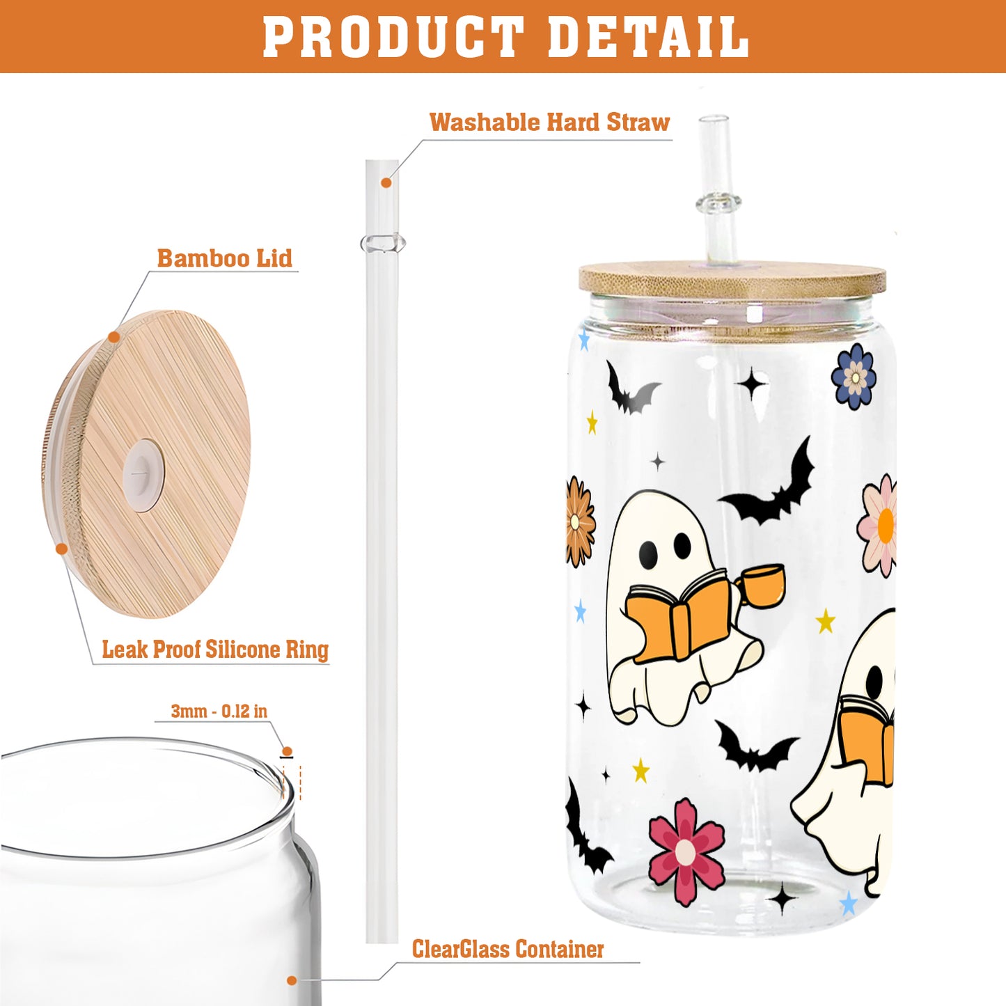 Petthouse | Halloween Ghost Book Lover Can Glass Wrap, Ghost Reading Glass Can, Funny Halloween Libbey Glass