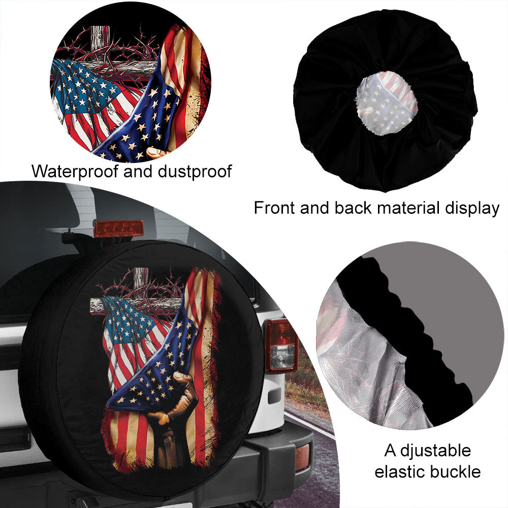 Petthouse | Cross Thorn Crown American Flag Spare Tire Cover American Patriot Wheel Cover Christian Religion Gift