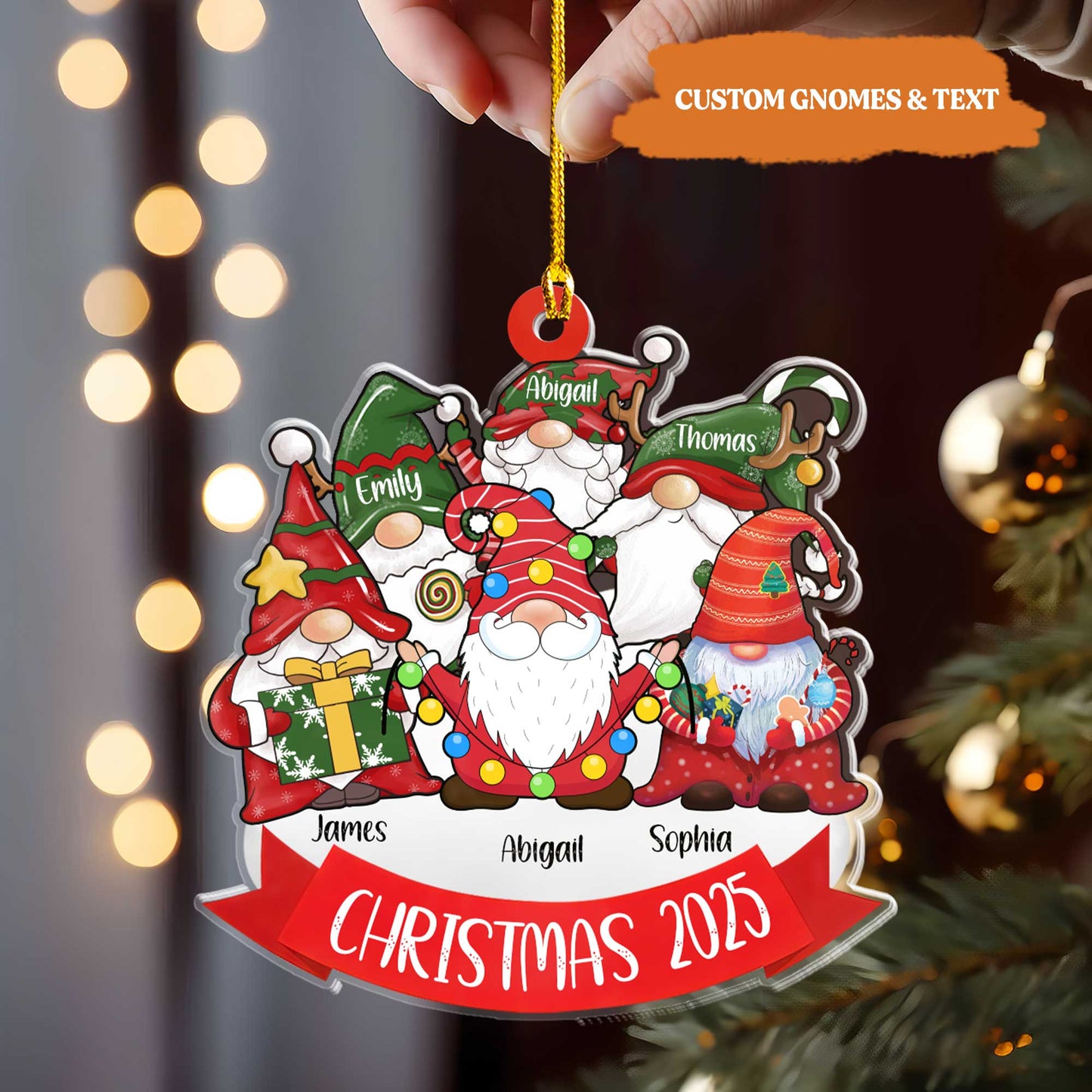 Petthouse | Personalized Family Christmas Gnome Ornaments 2025, Gnome Christmas Ornament For Christmas Tree