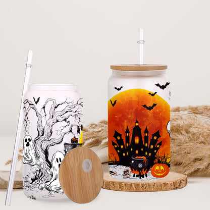 Petthouse | Halloween At The Witches Forest Vintage Glass Can, Halloween Spooky Vibes, Iced Coffee Cup