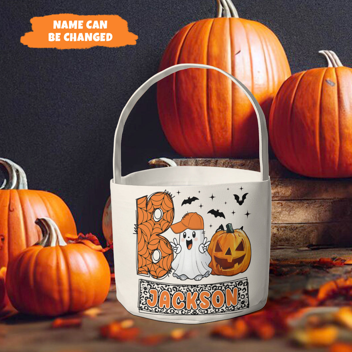 Petthouse | Personalized Boo Halloween Basket, Spooky Pumpkin Kid Bag, Trick Or Treat, Boo Candy Bag