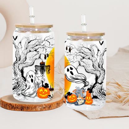 Petthouse | Halloween At The Witches Forest Vintage Glass Can, Halloween Spooky Vibes, Iced Coffee Cup