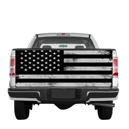 Petthouse | American Flag Black And White Tailgate Wrap Vinyl Graphic Decal Sticker For Trucks American Flag Distressed