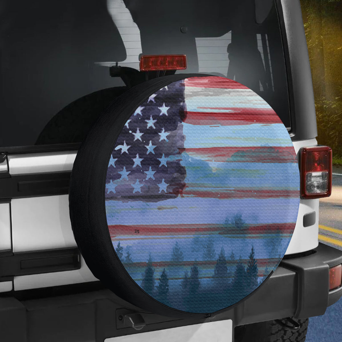 Petthouse | American Flag Watercolor Painting Wheel Tire Covers American Forest Tire Wheel Protector Gifts