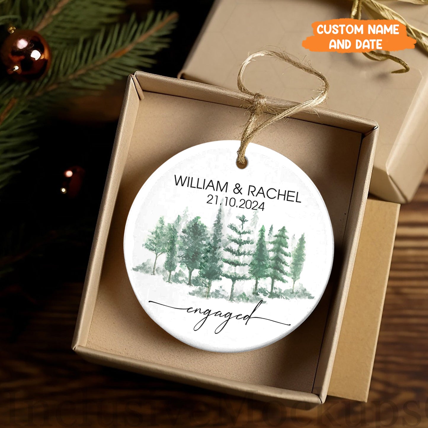 Petthouse | Personalized Couples Engagement Ornament, Engaged Christmas Tree Hanging, Christmas Gift