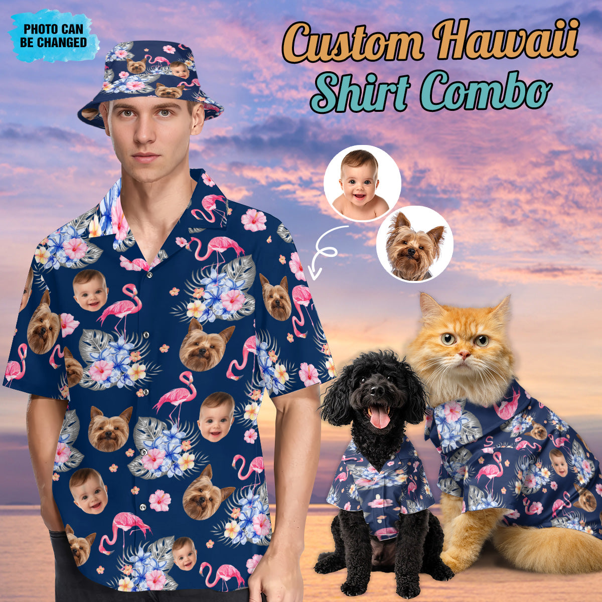 Petthouse | Custom Face Hawaiian Shirt, With Any Images, Button Downs For Family, Beach Fattern