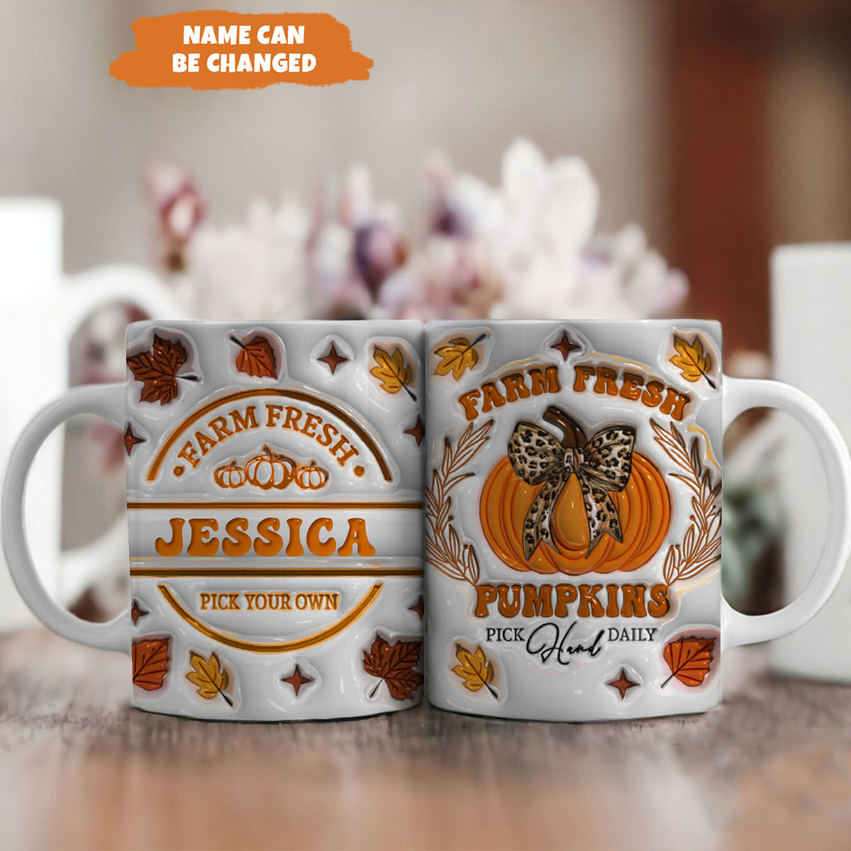 Petthouse | Farm Fresh Pumpkins Hand Pick Daily Mug, Pumpkin 3d Inflated Effect Mug Fall Autumn Gift