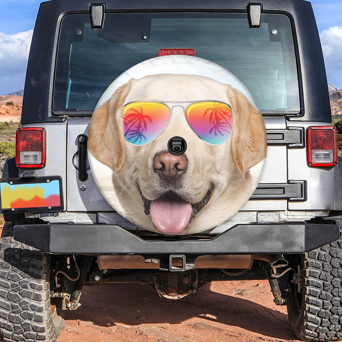 Petthouse | Labrador Retriever Tire Protector Smiling Dog Spare Wheel Cover Dog Beach Glasses Universal Tire