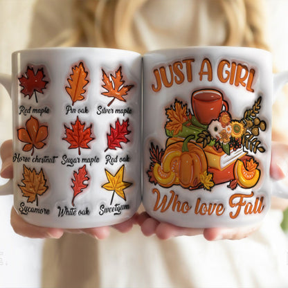 Petthouse | Just A Girl Who Love Fall Mug, 3d Inflated Fall Leaves Mug, Retro Fall Season Thanksgiving