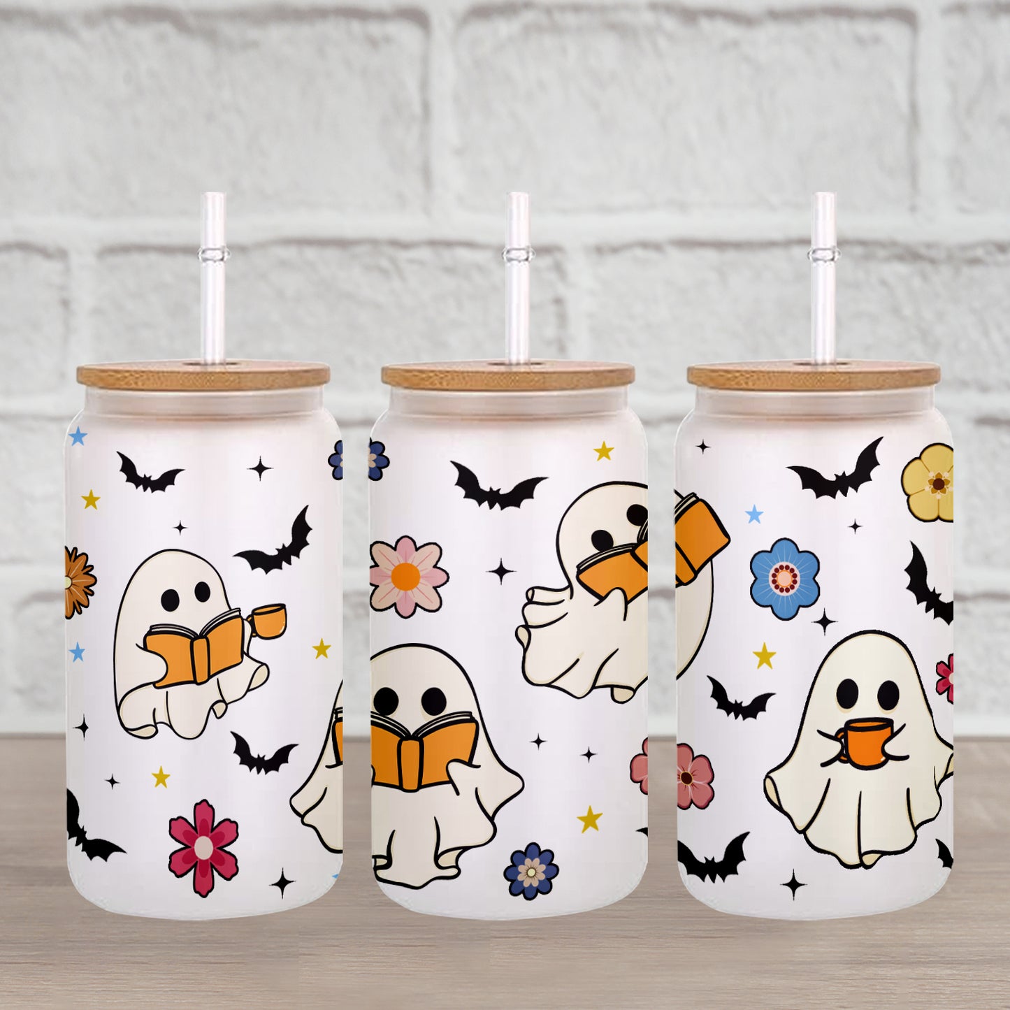 Petthouse | Halloween Ghost Book Lover Can Glass Wrap, Ghost Reading Glass Can, Funny Halloween Libbey Glass