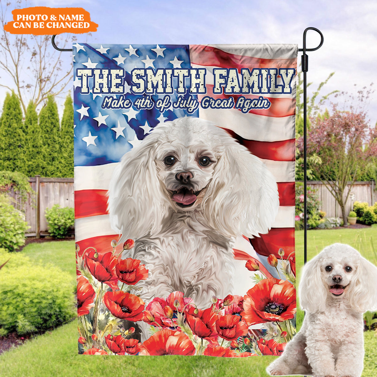 Petthouse | Personalized Dog Flag Patriotic Dog American Flag Dog Lover House Flag Decor Indoor Outdoor Flag