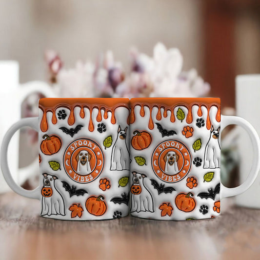 Petthouse | Dog Spooky Vibes Inflated 3d Mug, Dog Ghost Mug, Cute Ghost Boo Halloween Gift