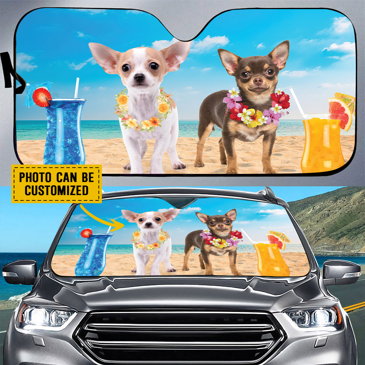 Petthouse | Dog Sunshade Windshield Sun Shade Personalized Photo Windshield Cover Chihuahua Summer