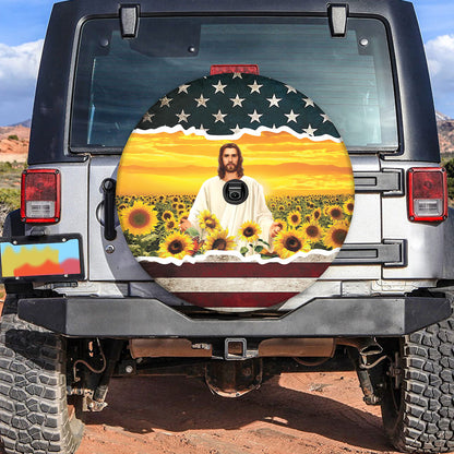 Petthouse | Jesus Sunflower Field Universal Spare Tire Cover Jesus Lover Pastor Gift Seasonal Tire Totes