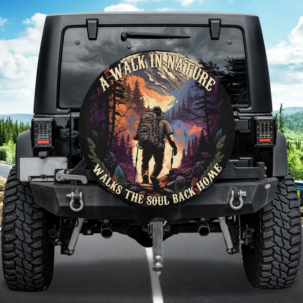 Petthouse | Motivational Hiking Quote Spare Tire Cover Hiking Adventure Mountain Landscape Tire Protector Truck Cover