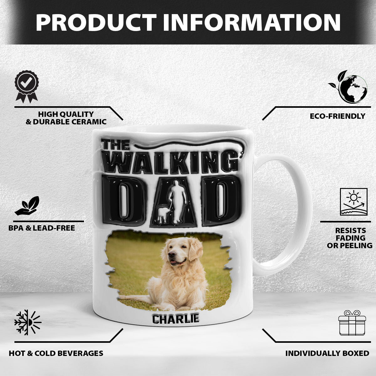 Petthouse | Custom The Walking Dad 3d Inflated Effect Mug, Walking With My Dad Dog Gift Dog Lovers