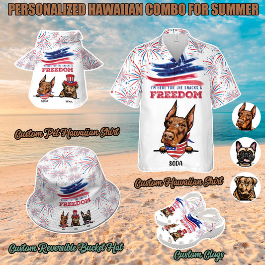 Petthouse | Personalized Dog 4th Of July Hawaiian Shirt, I'm Here For The Snacks & Freedom