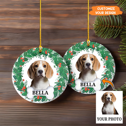 Petthouse | Personalize Dog Photo Ornament, Dog Christmas Wreath Ornament, Forever Love, Ornament Decor Tree