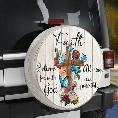 Petthouse | Jesus Cross Faith Tire Wheel Protector Butterflies Jesus Christian Spare Tire Cover