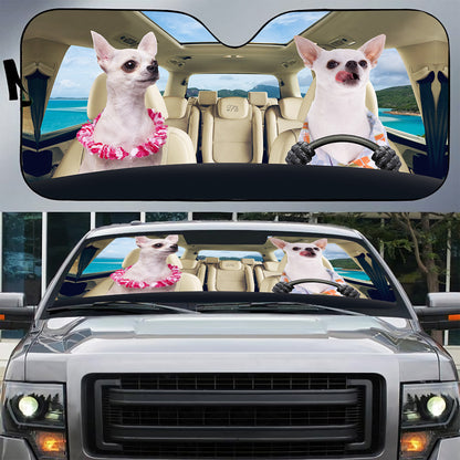 Petthouse | Windshield Sun Shade White Chihuahua Go To Beach Sunshade Dog Sunshade Sun Visor For Car