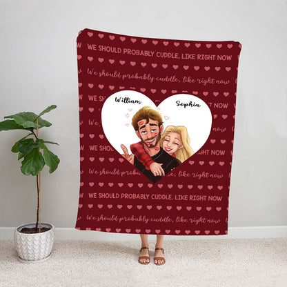 Petthouse | Personalized Red Valentines Family Blanket For Newlywed Gifts, We Should Probably Cuddle