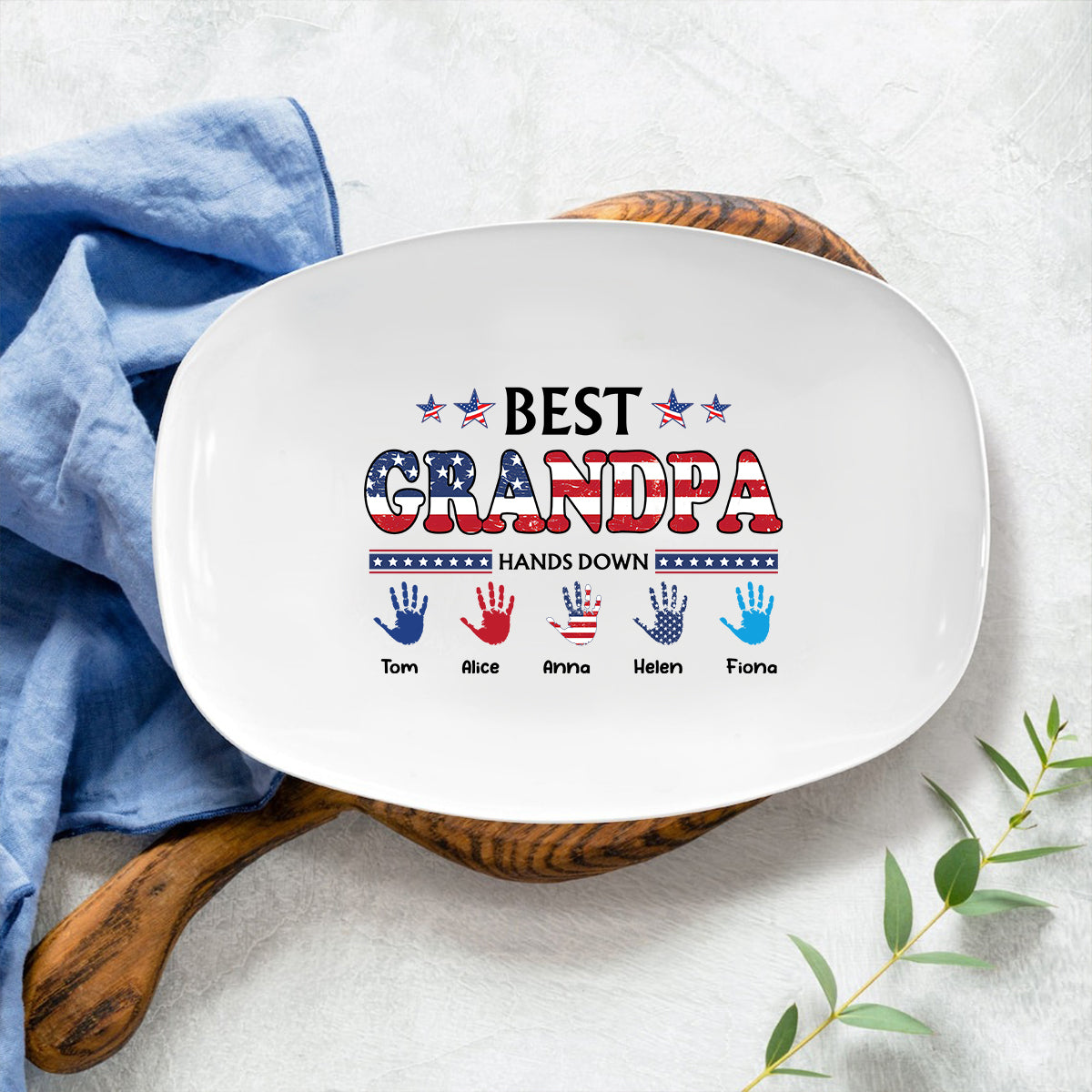 Petthouse | Personalized Grandpa Grilling Plate, Dad Grilling Plate, BBQ Platter, Independence Day Gift, Grill Plate Gift 4th Of July