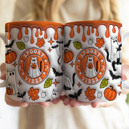 Petthouse | Cat Spooky Vibes Inflated 3d Mug, Cat Ghost Halloween, Spooky Vibes Cute Ghost Boo