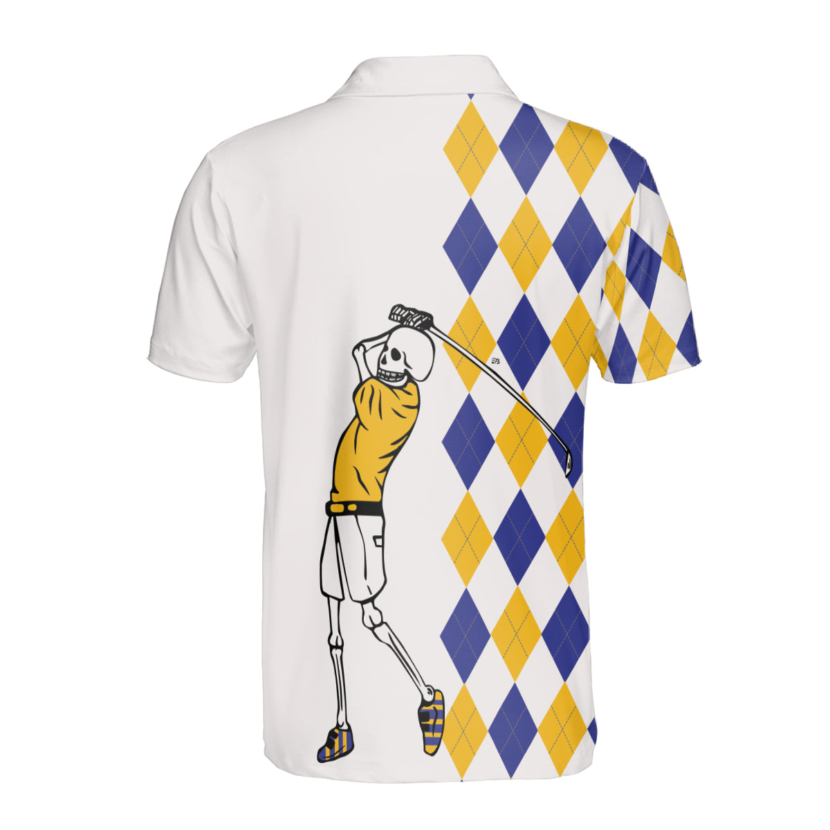 Petthouse | Skeleton Golf Blue And Yellow Argyle Pattern Polo Shirt Skull Golf Player Sport Shirt Golf Lovers Gift