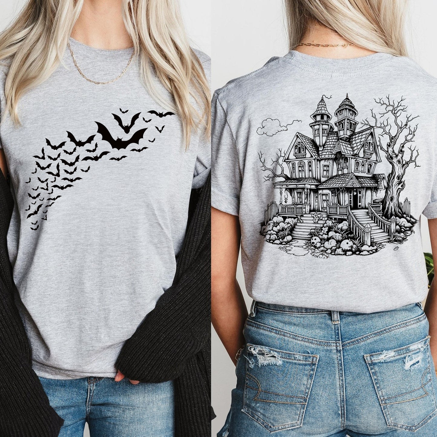 Petthouse | Haunted House Halloween Shirt, Spooky Season, Party Bats Shirt, Spooky Vibes Haunted House