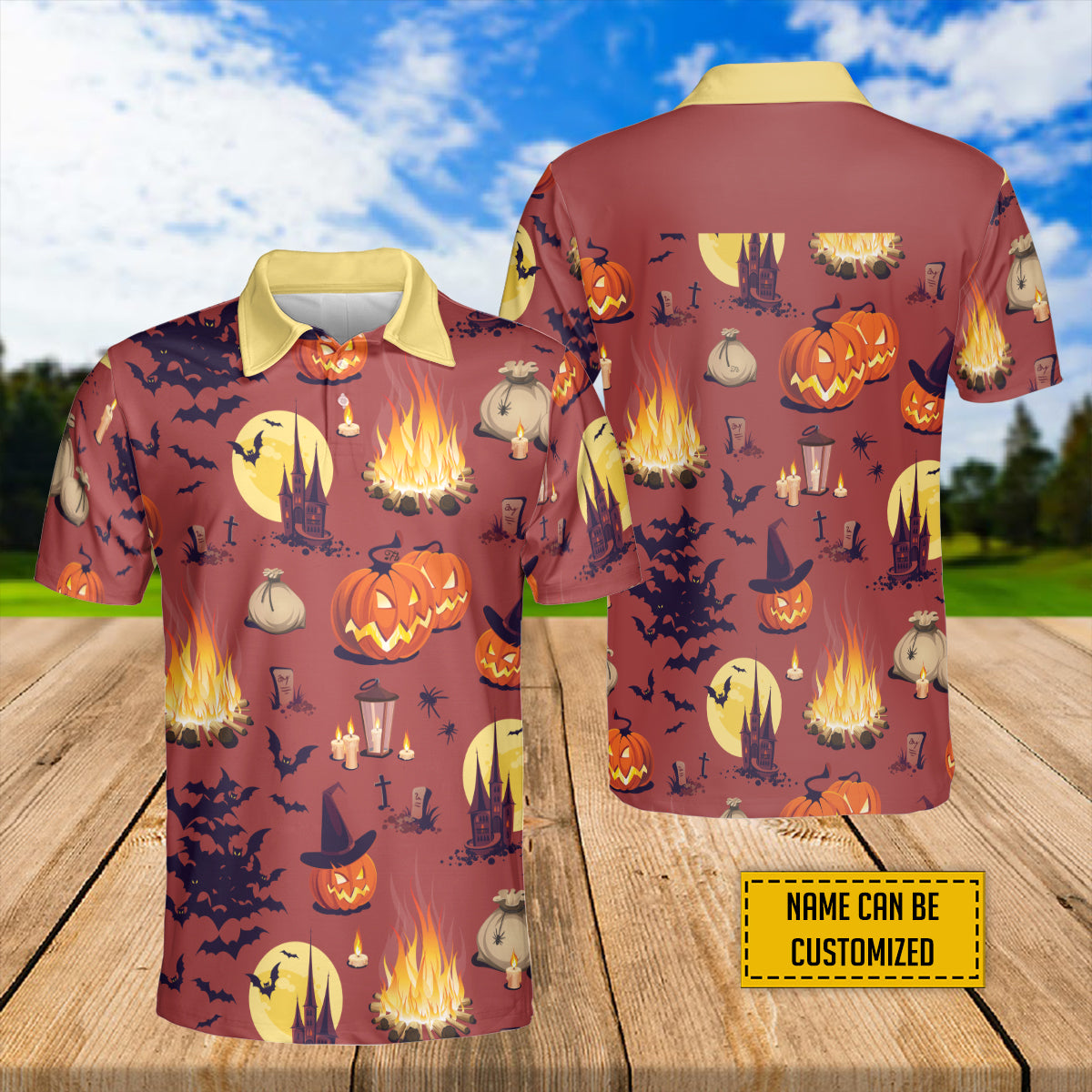 Petthouse | Personalized Pumpkins Castle Bats Polo Shirts Short Sleeve Halloween Hawaiian Shirt