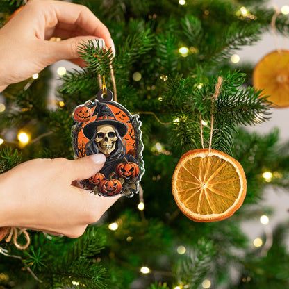 Petthouse | Witch Skull Halloween Ornament, Halloween Pumpkin Acrylic Ornament Hanging, Home Decor Gift