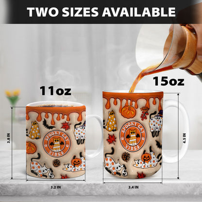 Petthouse | Spooky Cat Vibes Mug, Spooky Season 3d Inflated Effect Printed Mug, Cute Cat Ghost Mug