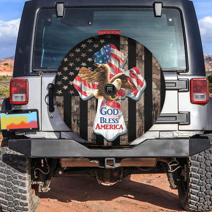 Petthouse | American Jesus Cross And Eagle Spare Tire Cover God Believer Camo Print Canvas Tire