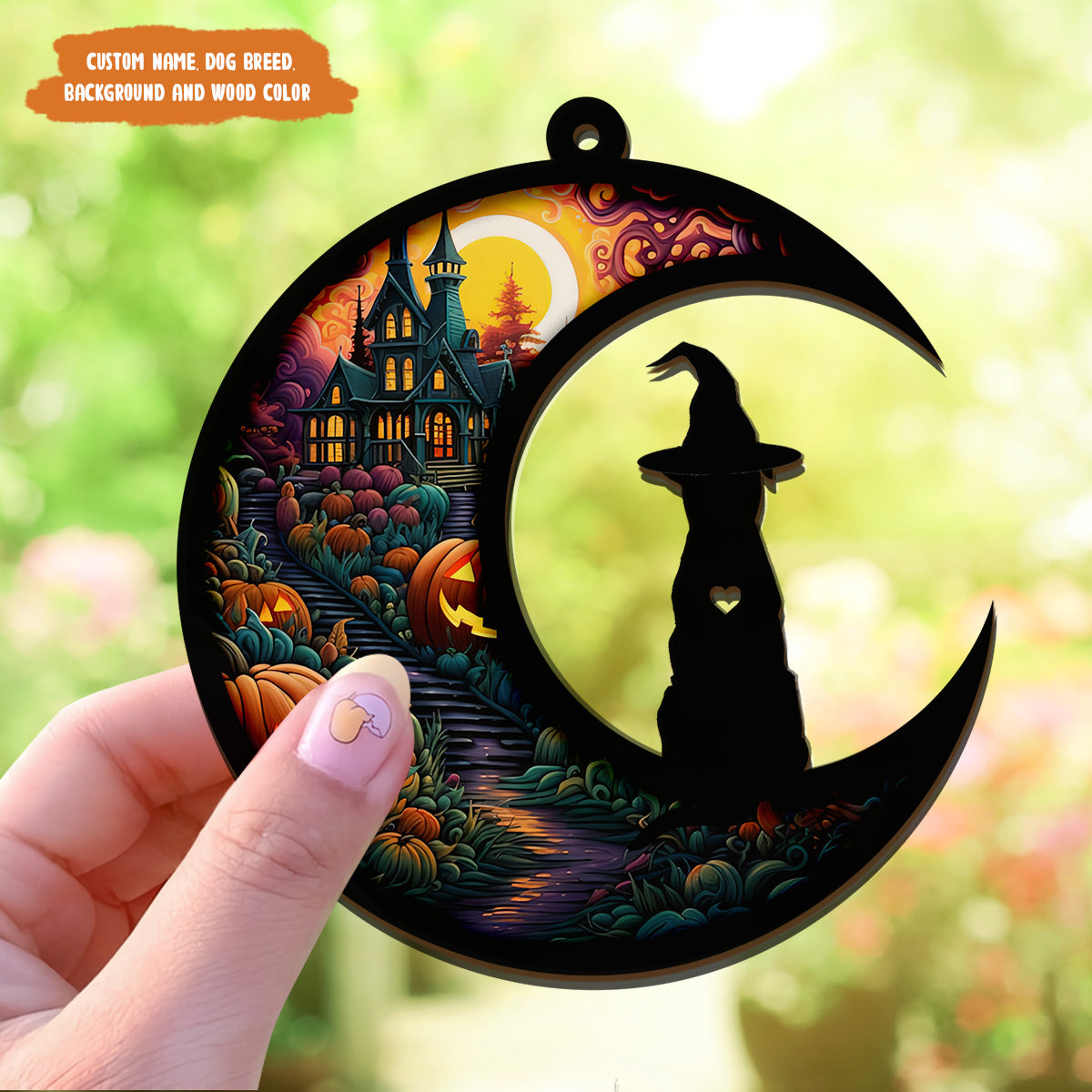 Petthouse | Customized Halloween Dog Memorial Suncatcher, Golden Retriever Ornament, Spooky Dog Fall Decor