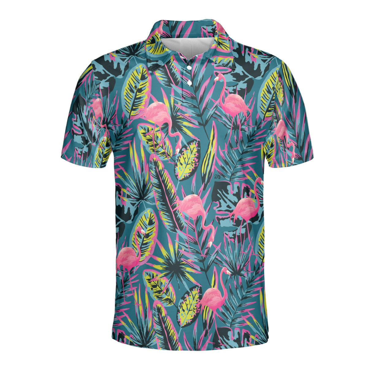 Petthouse | Flamingo With Modern Neon Tropical Polo Shirts Summer Leaves And Plants Seamless Pattern