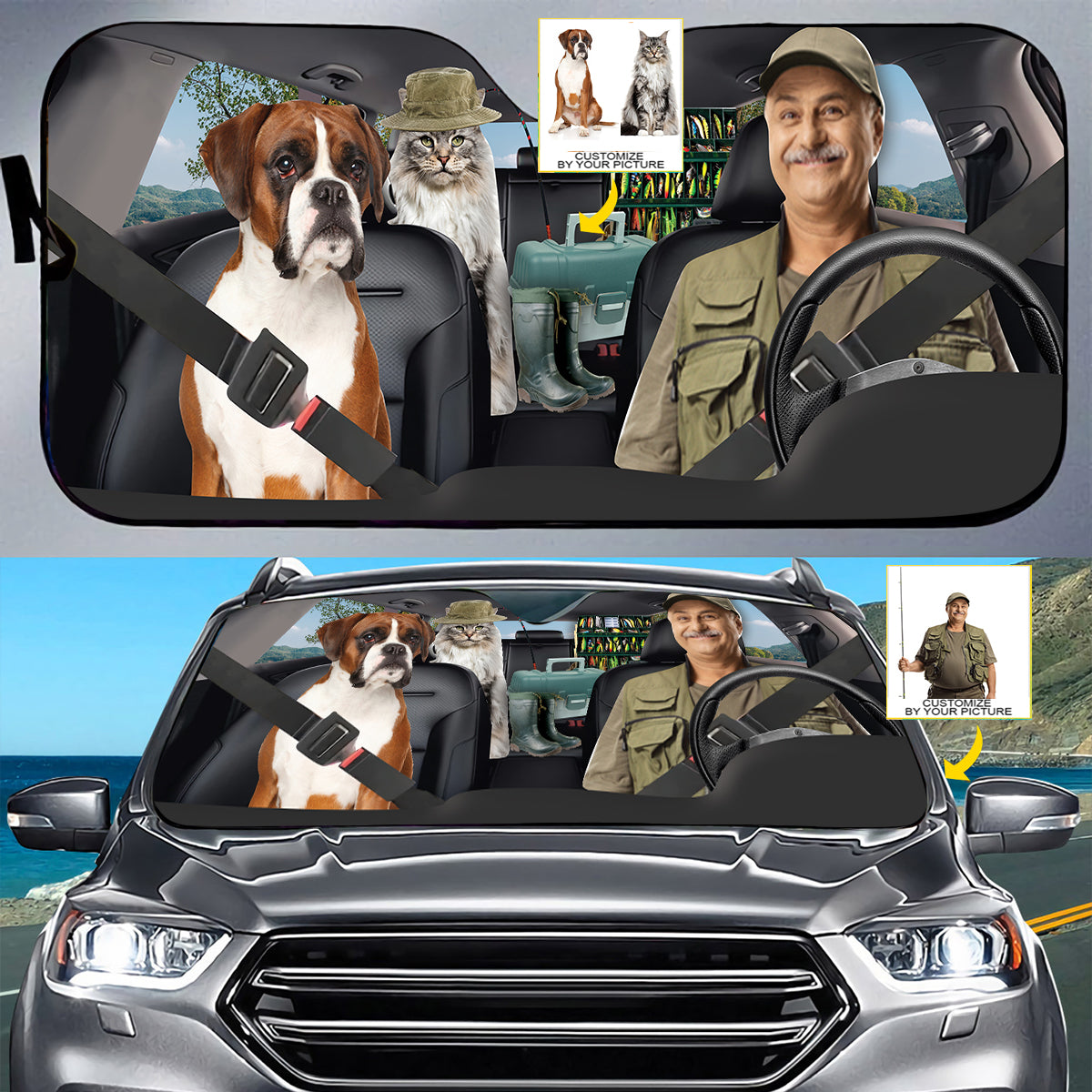 Petthouse | Customize Photo Windshield Sun Shade Fisherman Fishing Window Shade Fishing Trips