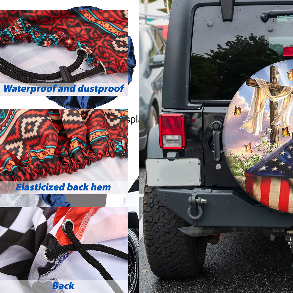 Petthouse | Christian Cross Spare Tire Cover American Pride Tire Protector Jesus Believer Tire Storage Bag