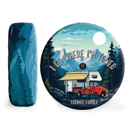 Petthouse | Customized Name Camping Truck Sunset Mountains River Landscape Spare Tire Cover Camping Camper Truck Cover