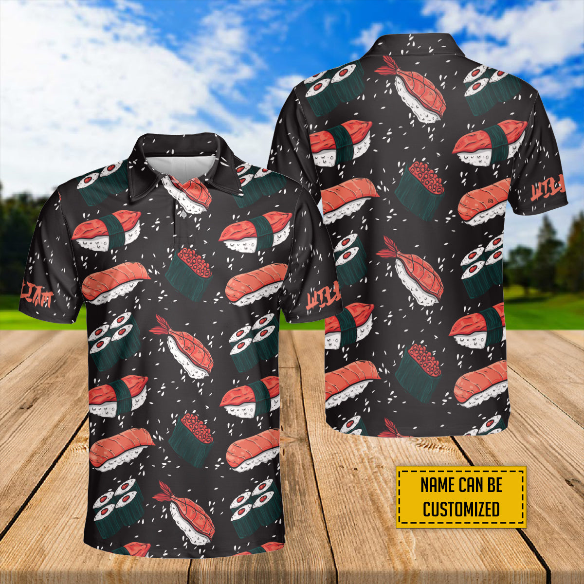 Petthouse | Customized Name Japanese Sushi Pattern Polo Shirt Sushi Food Golf Shirt Sushi Lovers Gift Japenese Patriot