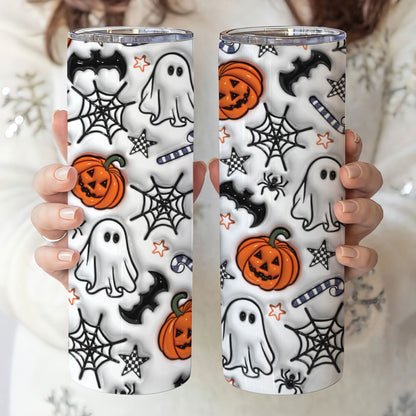 Petthouse | Cute Spooky Inflated 3D Skinny Tumbler, Spooky Ghosts And Pumpkins Cup Halloween Tumbler