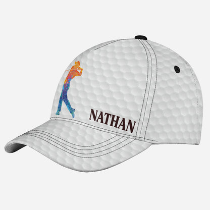 Petthouse | Personalized Name Golfer Watercolor Baseball Cap Golf Dad Gift Golf Athletes Gift Golf Hat Gift Golf's