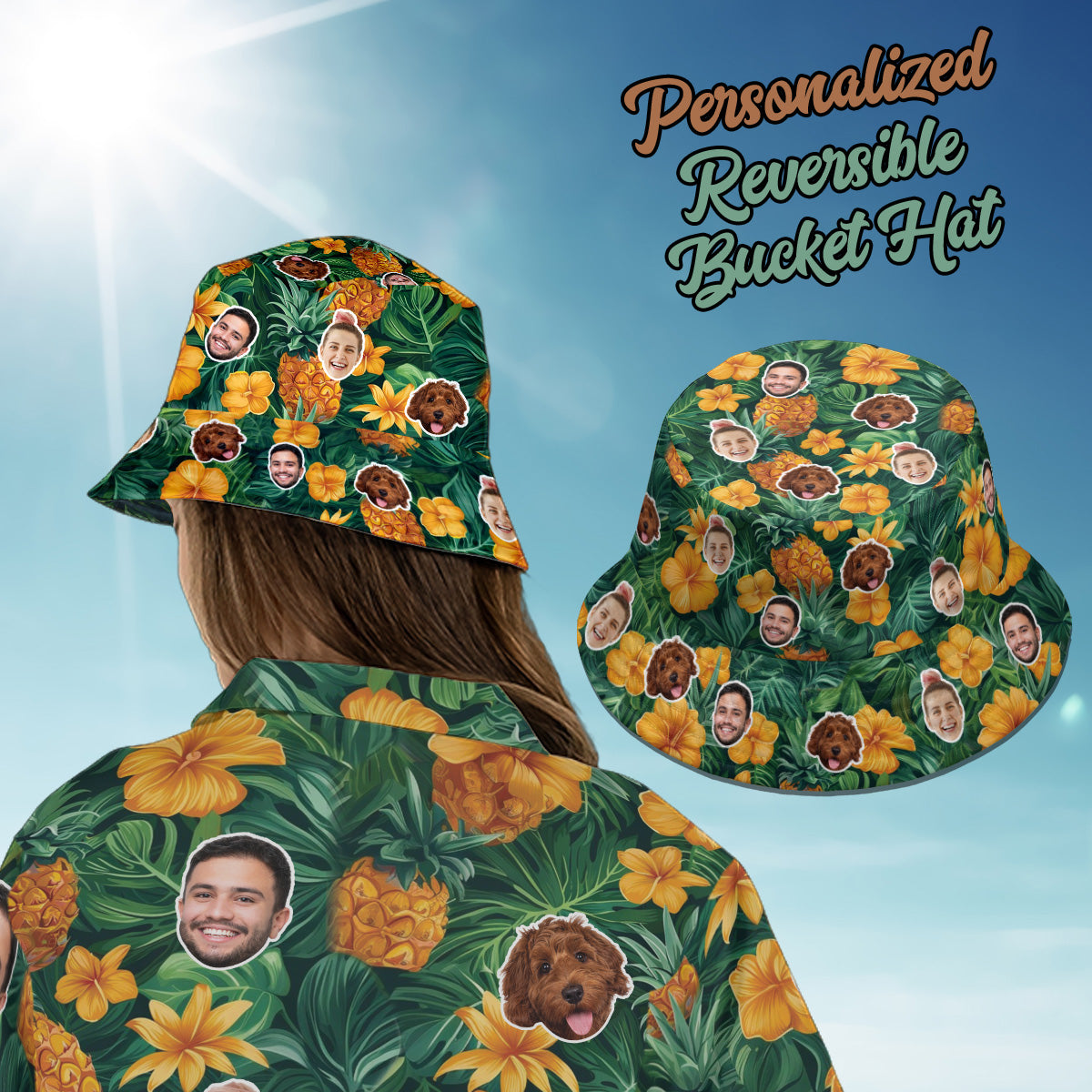 Petthouse | Custom With Face Pineapple Unisex Hawaiian Set, Summer Party Hawaiian Shirt