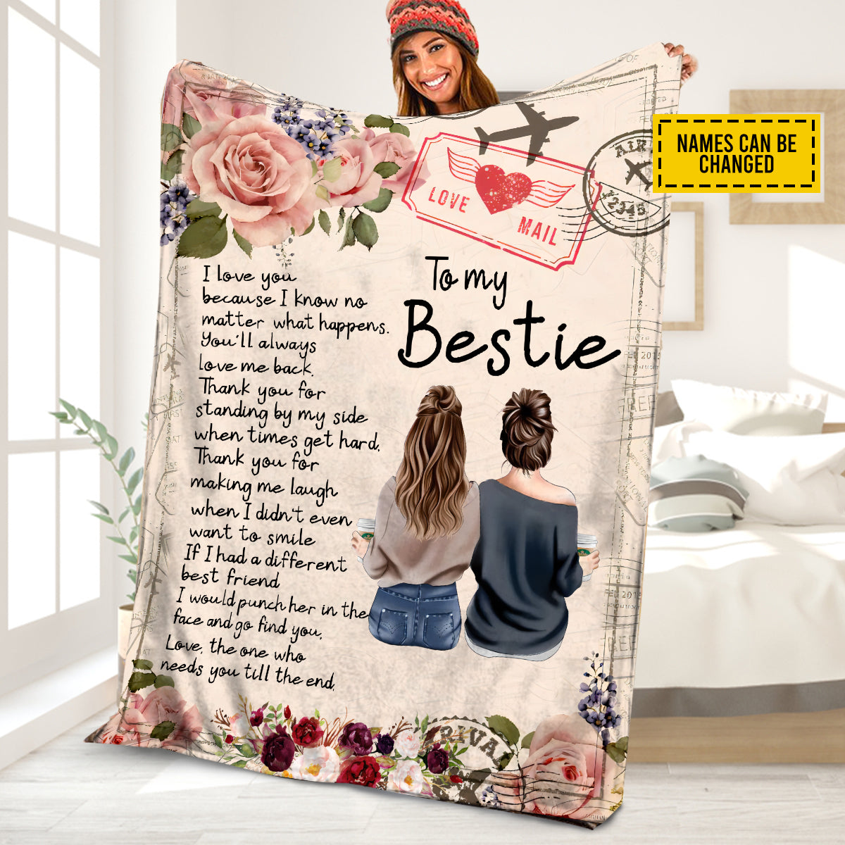 Petthouse | Customized To My Bestie Fleece Blanket, Best Friend Throw Blanket, Floral Cozy Blanket, Soulmate Travel