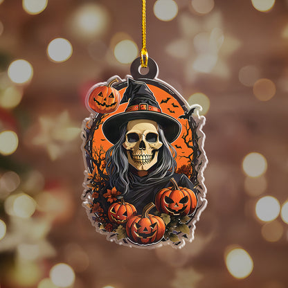 Petthouse | Witch Skull Halloween Ornament, Halloween Pumpkin Acrylic Ornament Hanging, Home Decor Gift