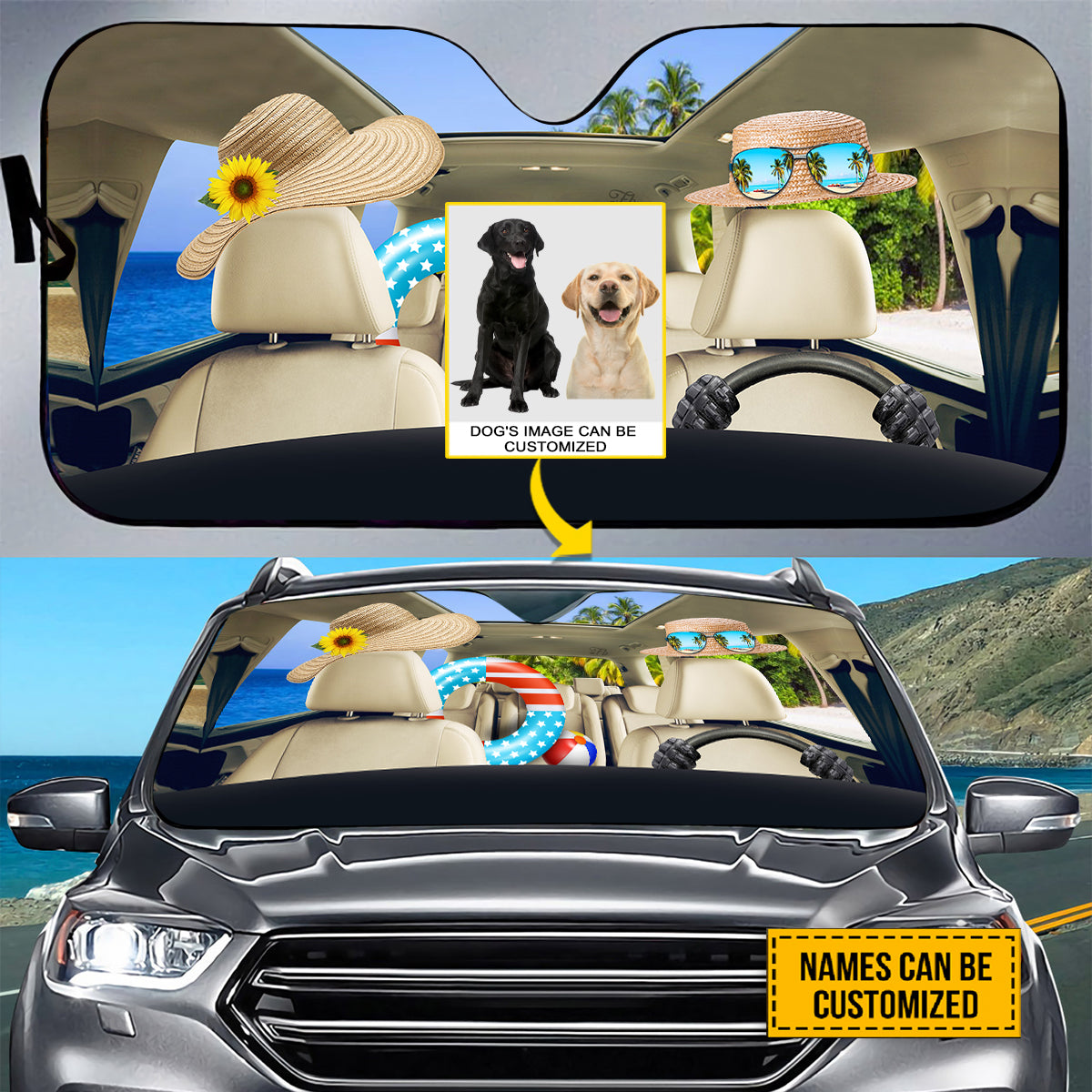 Petthouse | Dog Sunshade Labrador Retriever Beach Trip Car Sun Shade Windshield Customized Picture Sunshade